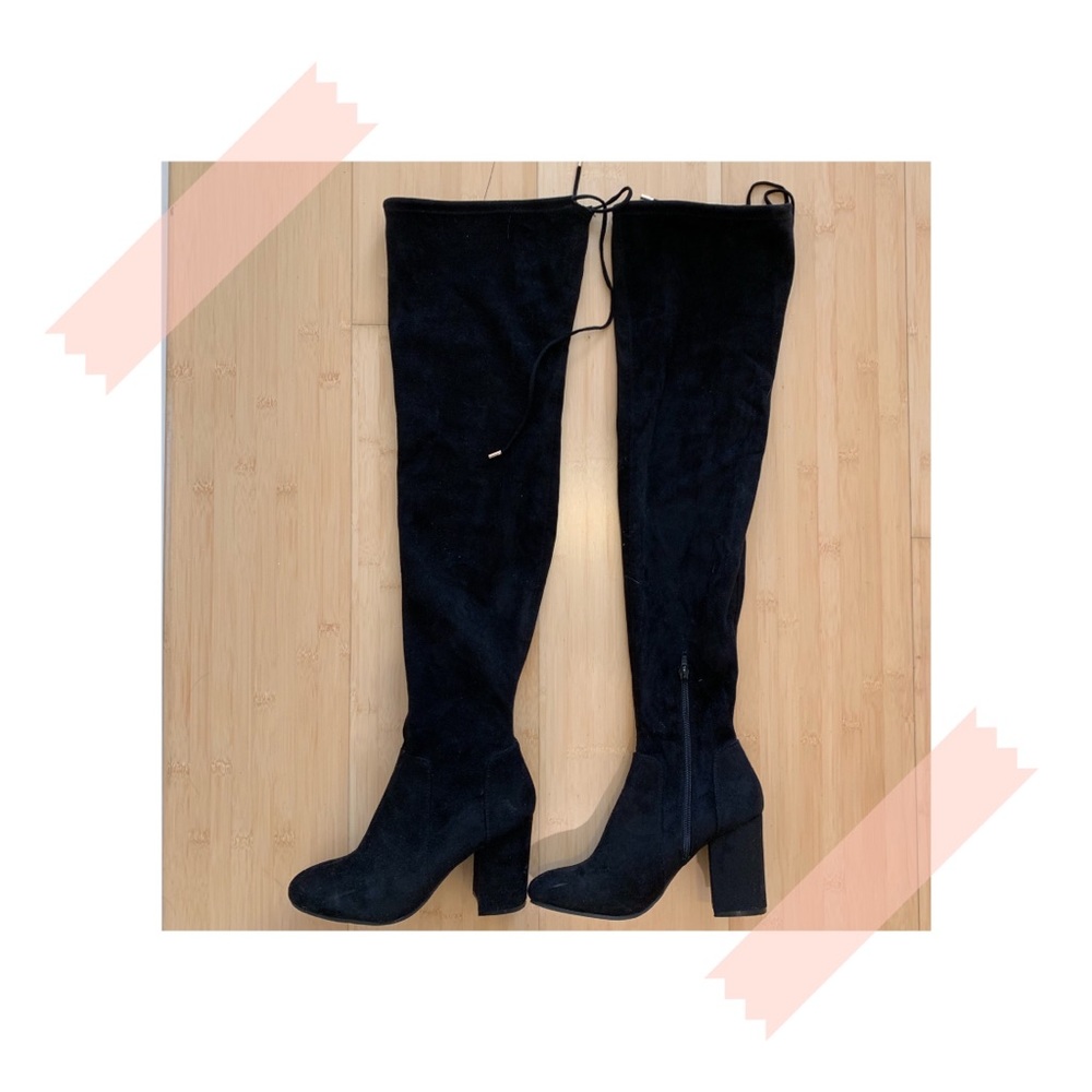 Over The Knee Suede Black High-Heel Boots